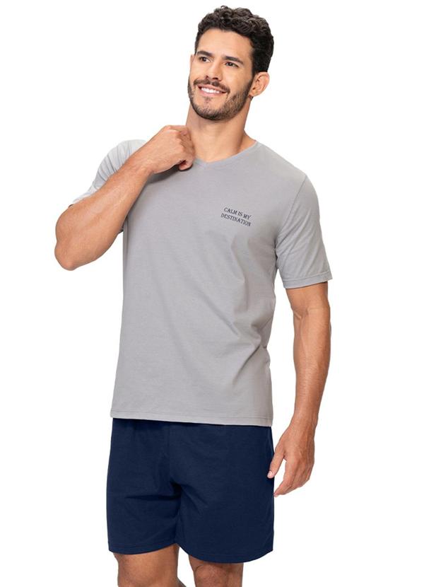 Pijama Masculino Camiseta e Bermuda Gola Cinza