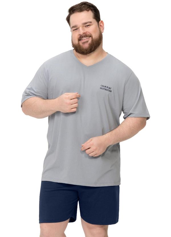 Pijama Masculino Plus Camiseta e Bermuda Cinza