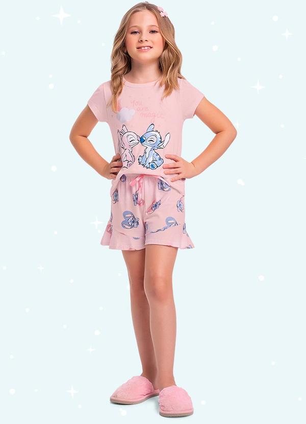 Vista 2 Cj.Pijama Blusa/Short Lilo & Stitch Rosa Fakini Kids Fakini Kids