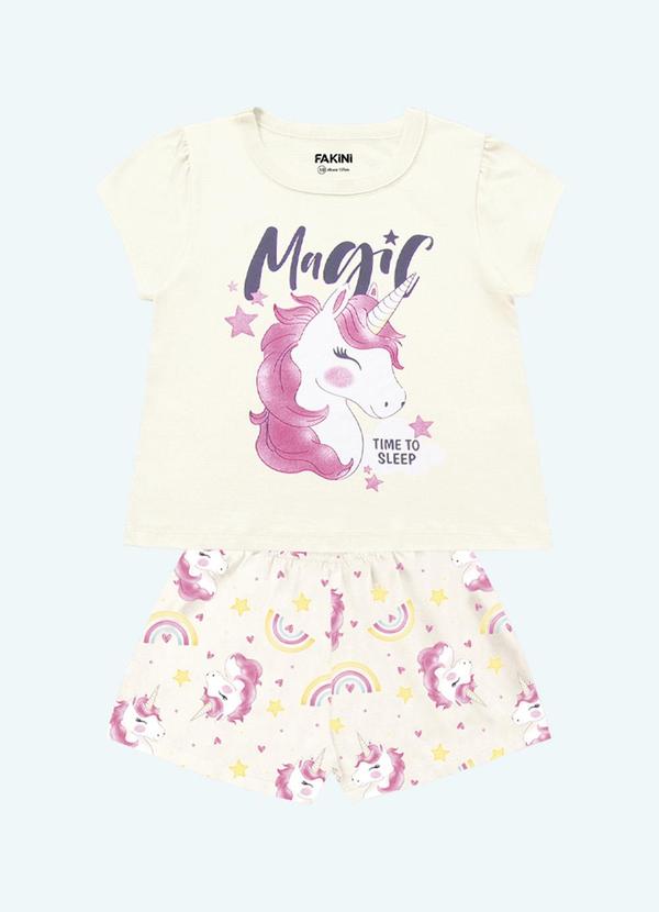 Vista 2 Conjunto Pijama Blusa e Short Bege Fakini Kids Fakini Kids