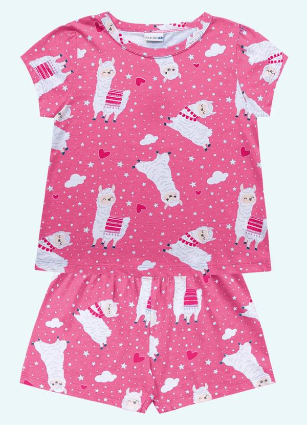 Vista 2 Conjunto Pijama Blusa e Short Rosa Fakini Kids Fakini Kids