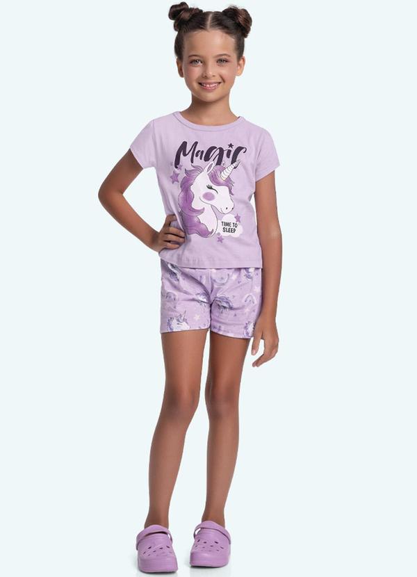 Vista 2 Conjunto Pijama Blusa e Short Roxo Fakini Kids Fakini Kids