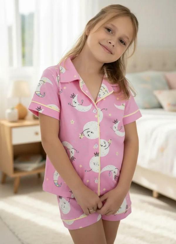 Vista 2 Pijama Americano Infantil Algodão Lua Rosa Piante Pijamas Piante Pijamas