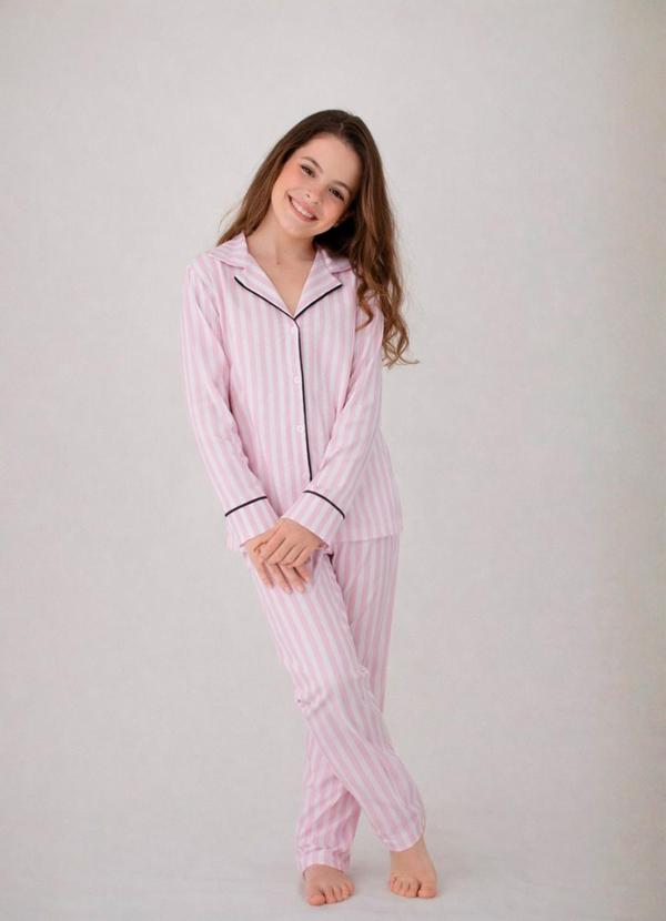 Pijama Americano Longo Antonia Listrado Rosa