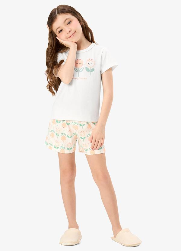 Pijama Blusa com Shorts Infantil Bege