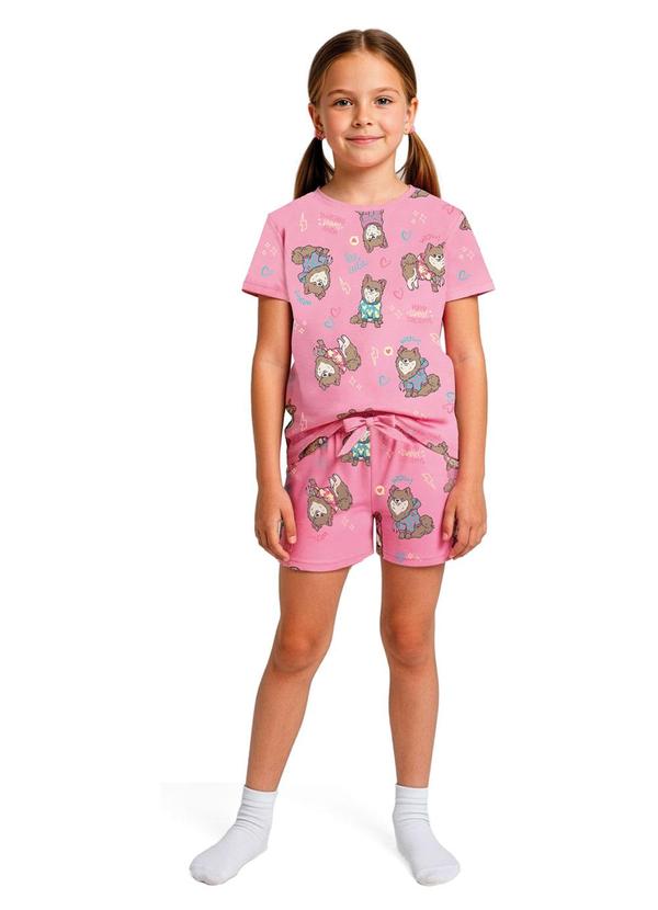 Pijama Cachorrinhos Brilha no Escuro Rosa