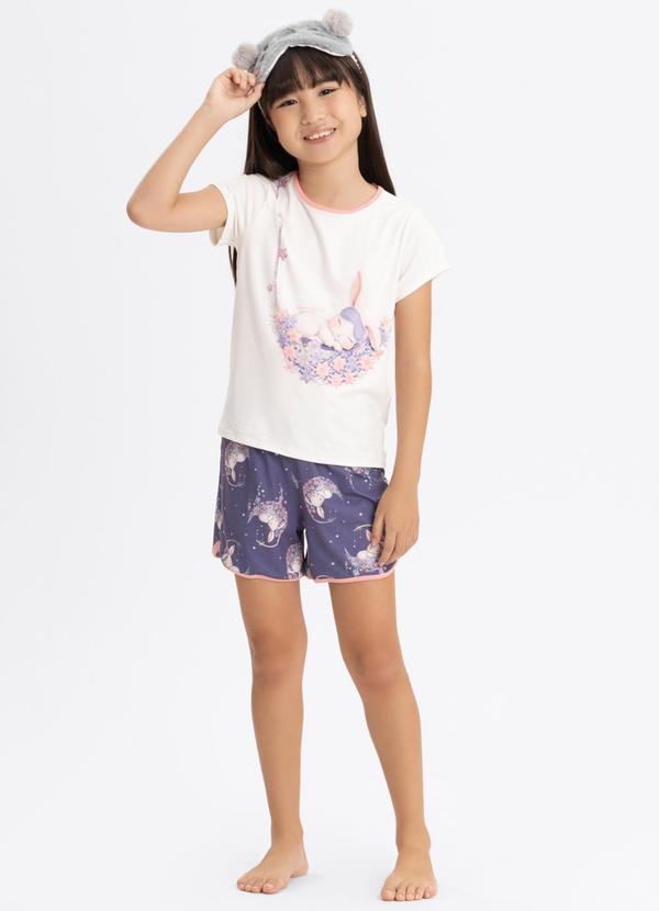 Vista 2 Pijama com Blusa de Mangas Curtas e Shorts Roxo Alakazoo Alakazoo