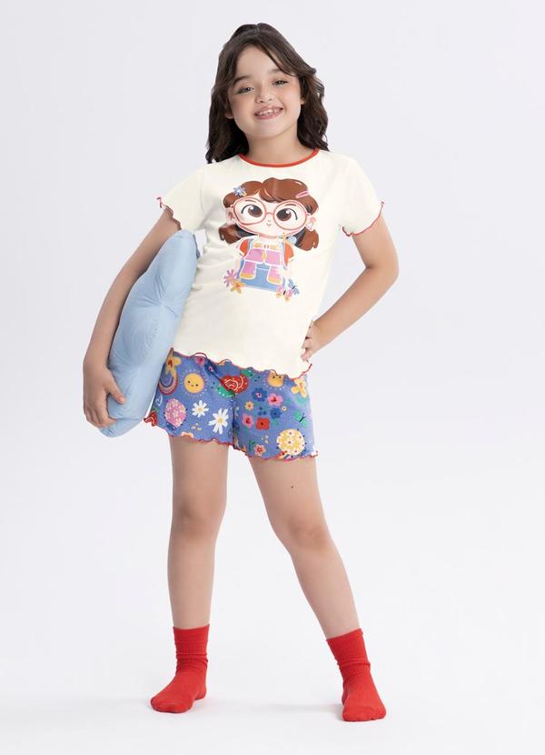 Pijama com Shorts e Blusa de Mangas Curtas Azul