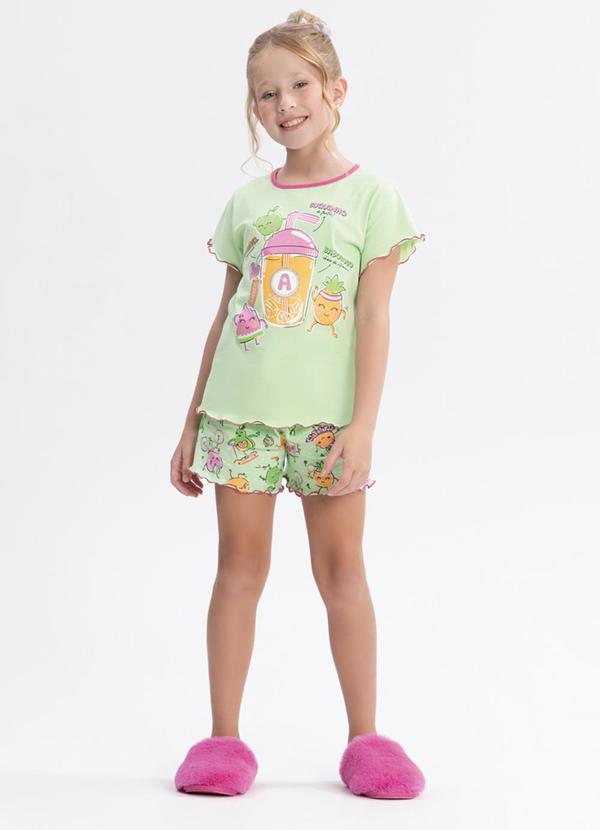 Pijama com Shorts e Blusa de Mangas Curtas Verde