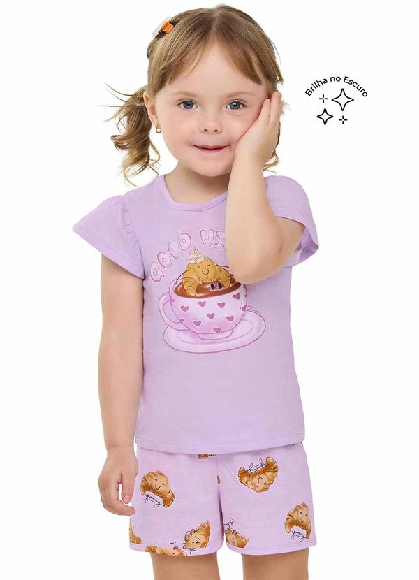 Pijama Curto Infantil Menina Croissants Roxo