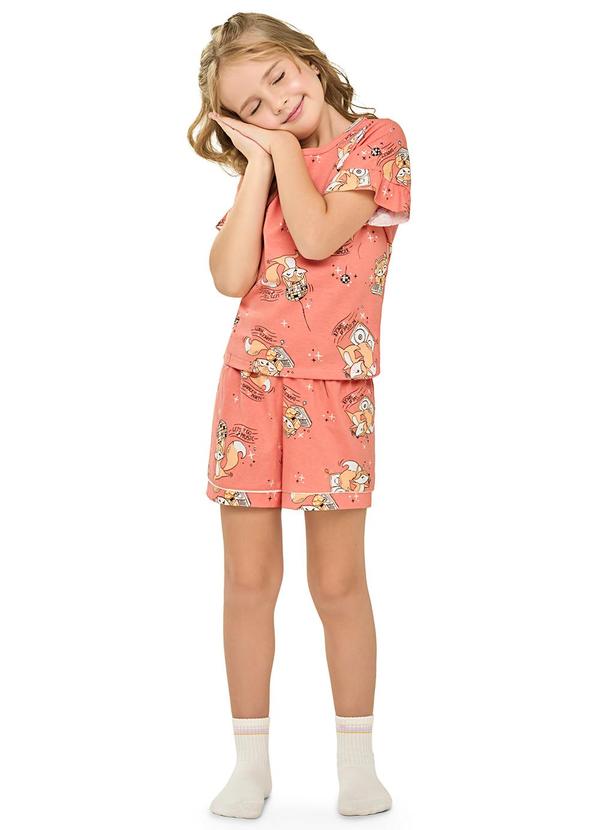 Pijama Curto Infantil Menina Raposa Laranja