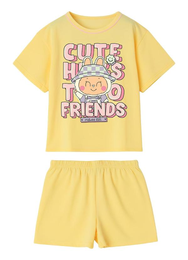 Pijama Cute Hugs Friends Amarelo Claro