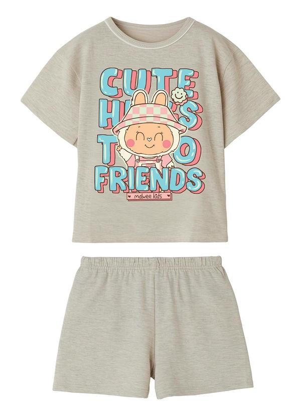 Pijama Cute Hugs Friends Cinza Claro