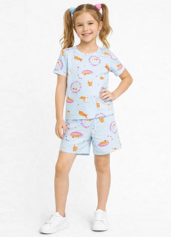 Pijama Feminino Infantil Estampado Azul