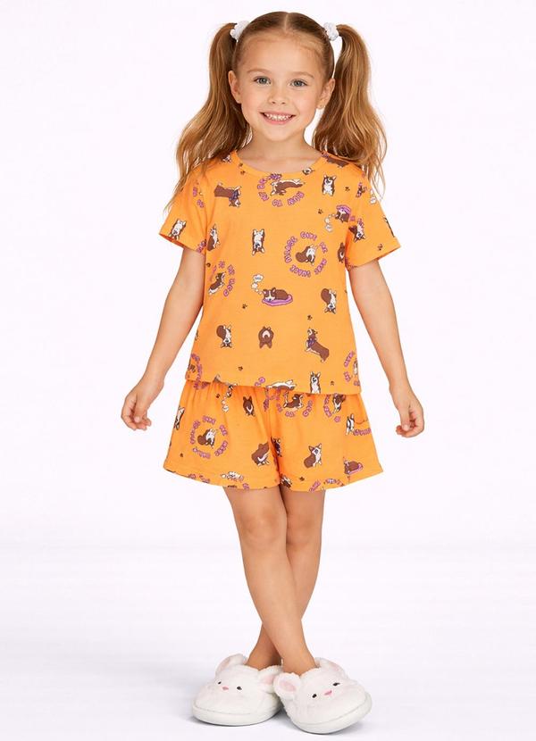 Pijama Feminino Infantil Estampado Laranja