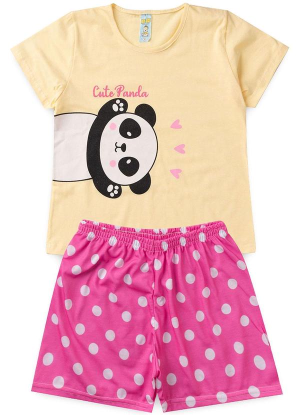 Pijama Feminino Verão Cute Panda Amarelo