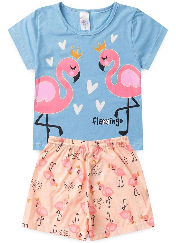 Vista 2 Pijama Feminino Verão Flamingo Azul Atelie Da Crianca Atelie Da Crianca