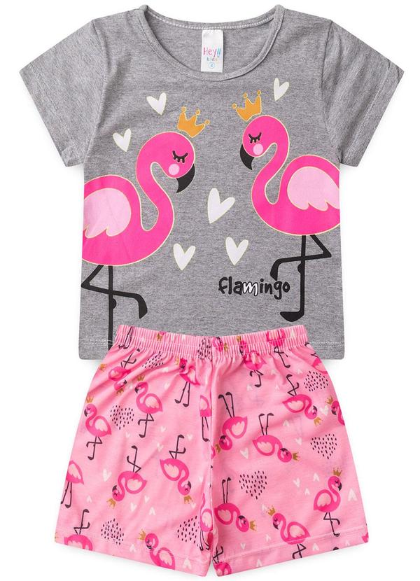 Vista 2 Pijama Feminino Verão Flamingo Cinza Atelie Da Crianca Atelie Da Crianca