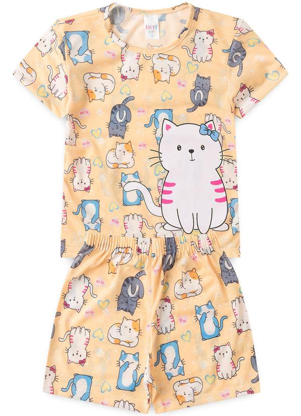 Vista 2 Pijama Feminino Verão Gatinho Amarelo Atelie Da Crianca Atelie Da Crianca