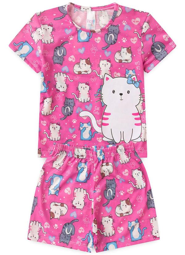 Vista 2 Pijama Feminino Verão Gatinho Rosa Atelie Da Crianca Atelie Da Crianca