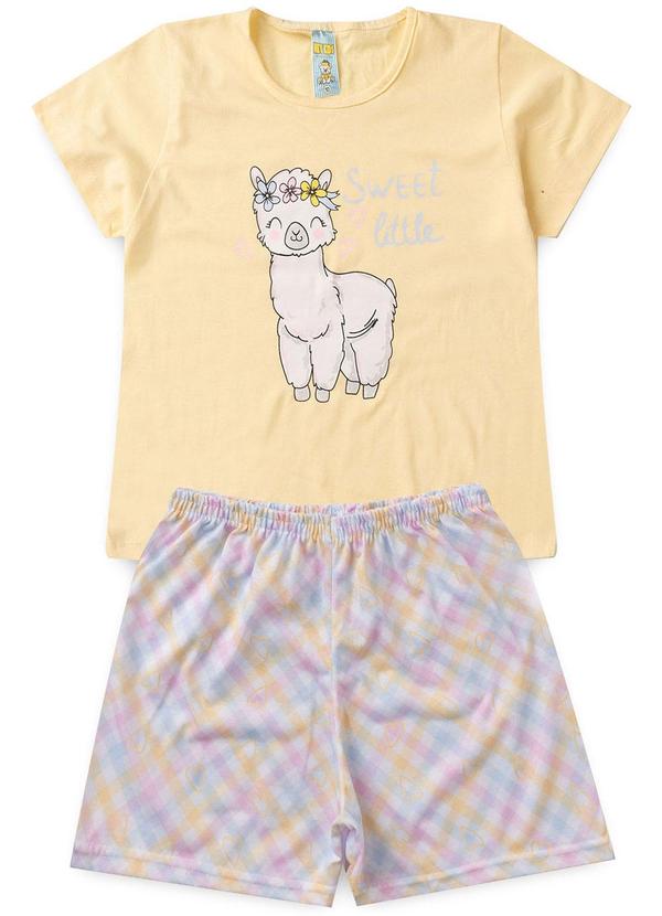 Pijama Feminino Verão Lhama Amarelo