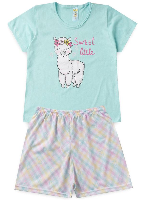 Vista 2 Pijama Feminino Verão Lhama Azul Atelie Da Crianca Atelie Da Crianca