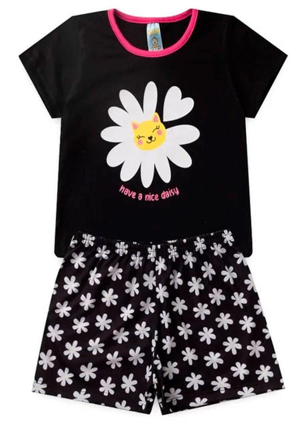 Vista 2 Pijama Feminino Verão Nice Daisy Preto Atelie Da Crianca Atelie Da Crianca