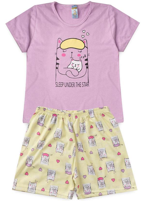 Vista 2 Pijama Feminino Verão Sleep Cat Roxo Atelie Da Crianca Atelie Da Crianca