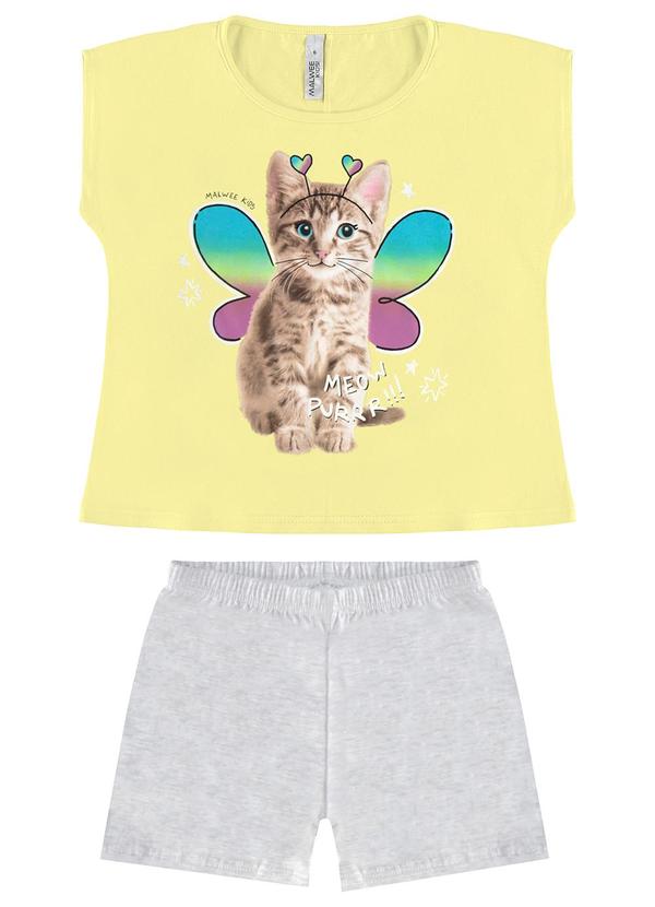 Vista 2 Pijama Gatinho que Brilha no Escuro Amarelo Claro Malwee Kids Malwee Kids