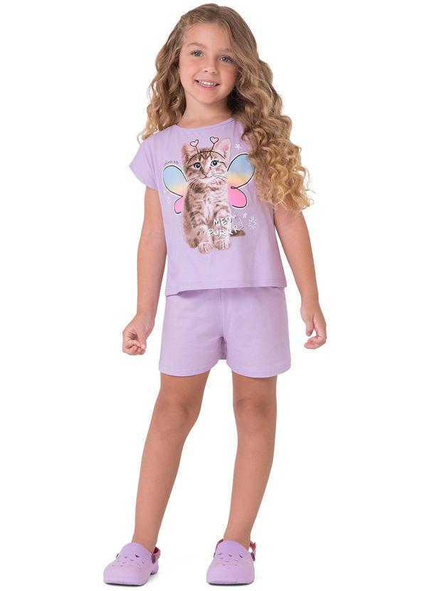 Vista 2 Pijama Gatinho que Brilha no Escuro Lavanda Malwee Kids Malwee Kids