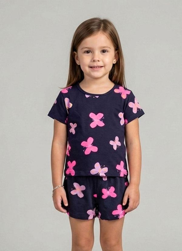 Pijama Infantil Feminino Blusa e Short Azul