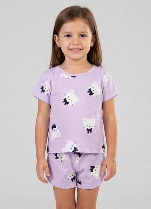 Pijama Infantil Feminino Blusa e Short Roxo