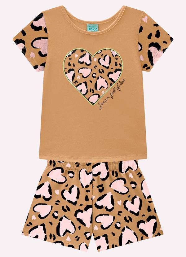 Pijama Infantil Menina Animal Print Marrom