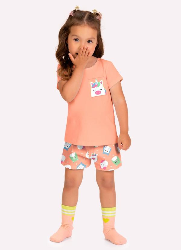 Pijama Infantil Menina Bordado Laranja