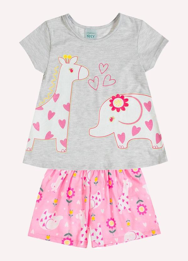 Pijama Infantil Menina Brilha no Escuro Cinza
