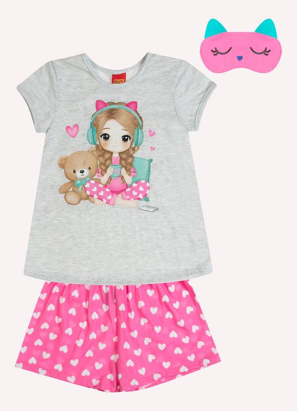 Vista 2 Pijama Infantil Menina Brilha no Escuro Cinza Kyly Kyly