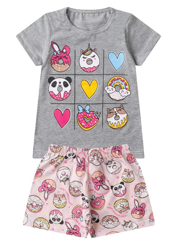 Pijama Infantil Menina Brilha no Escuro Cinza