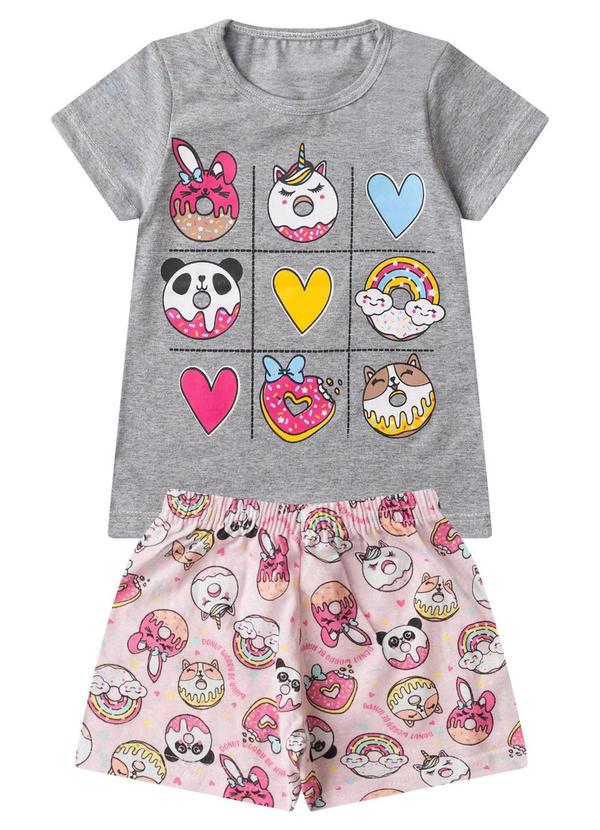Pijama Infantil Menina Brilha no Escuro Cinza