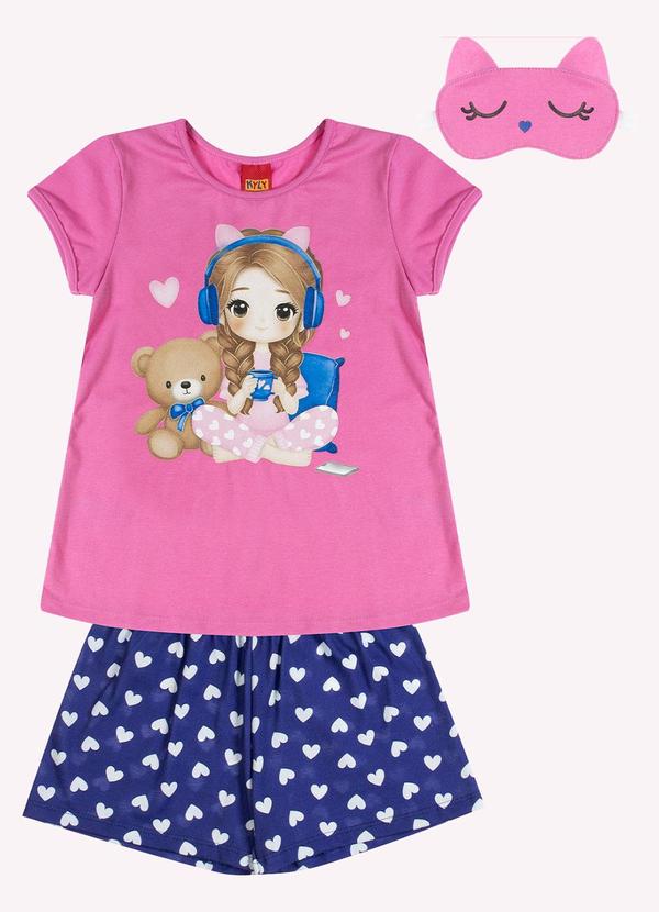Vista 2 Pijama Infantil Menina Brilha no Escuro Rosa Kyly Kyly