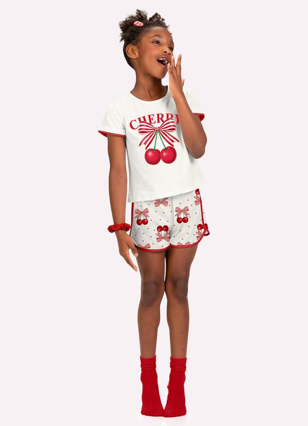 Pijama Infantil Menina Cerejas Branco