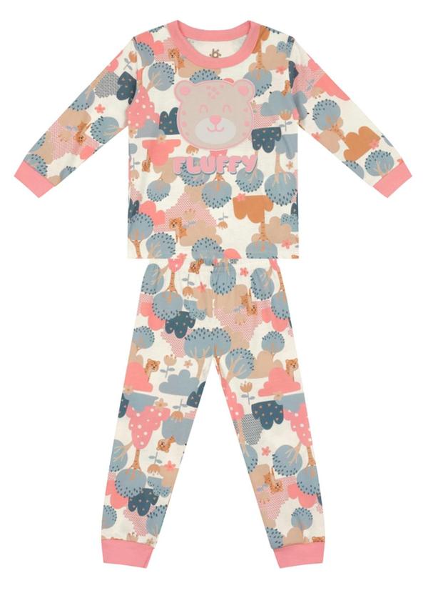 Vista 2 Pijama Infantil Menina de Ursinho Bege Brandili Brandili