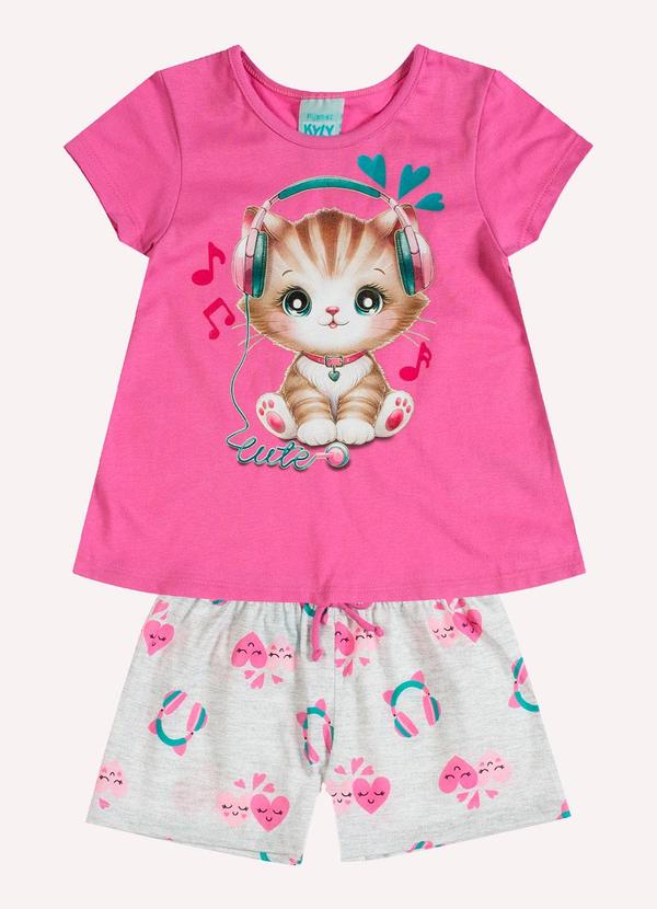Pijama Infantil Menina Gatinho Rosa