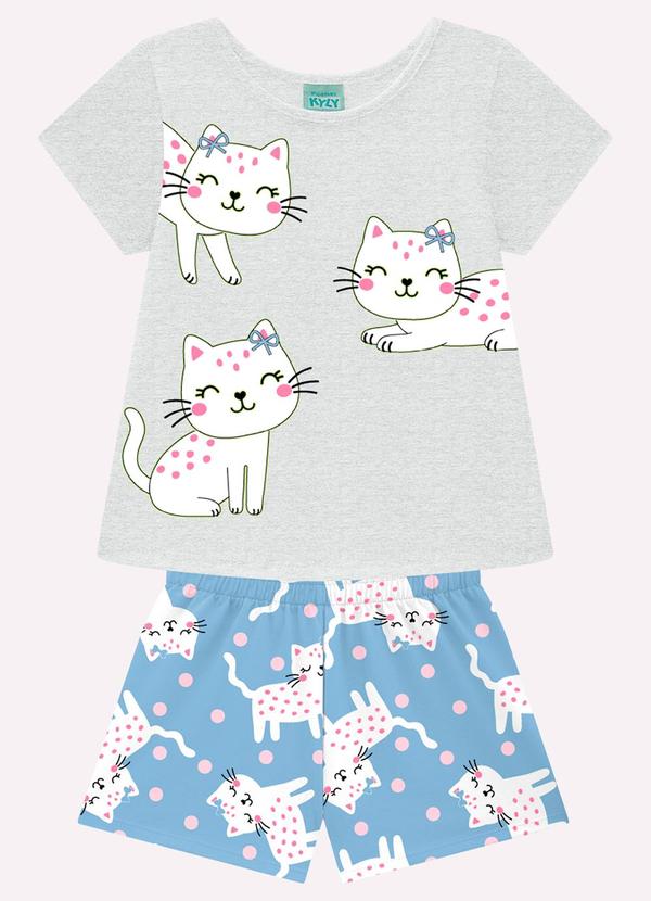 Pijama Infantil Menina Gatinhos Cinza