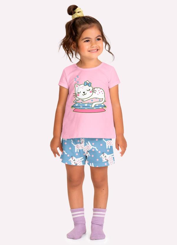 Pijama Infantil Menina Gatinhos Rosa