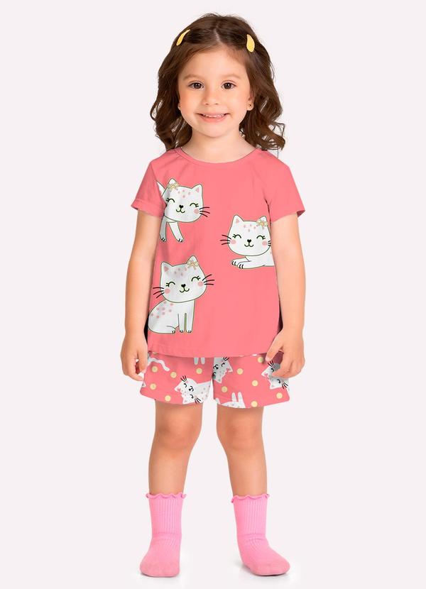 Pijama Infantil Menina Gatinhos Rosa