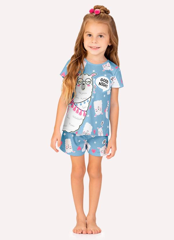 Pijama Infantil Menina Lhama Azul