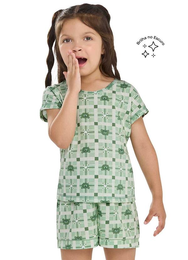 Pijama Infantil Menina Xadrez Ursinhos Verde