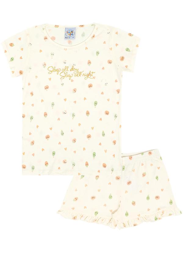 Vista 2 Pijama Meia Malha Bege Pulla Bulla Pulla Bulla