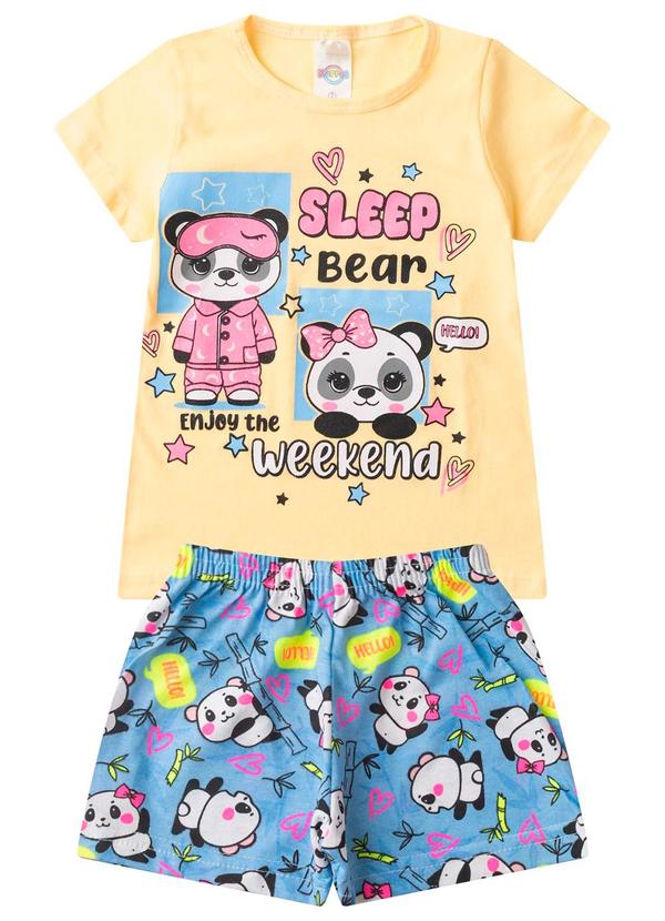 Vista 2 Pijama Menina Brilha no Escuro Kappes Amarelo Rovitex Rovitex
