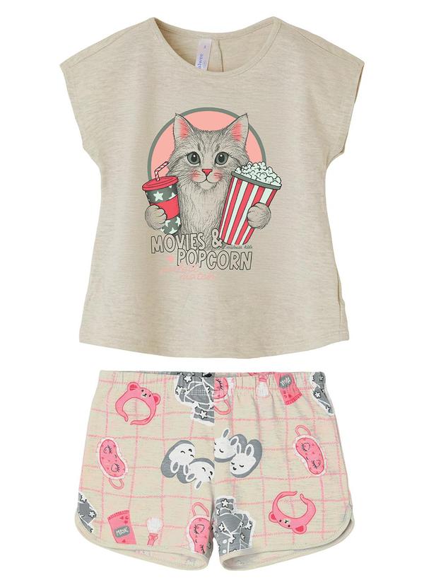 Pijama Movies & Popcorn Bege Cinza Claro